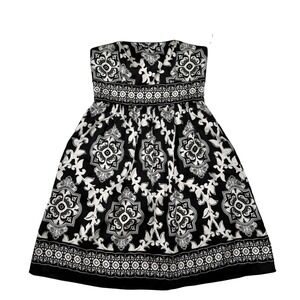 100% Silk White House Black Market Strapless Damask Print Resortwear Mini Dress